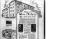 A newspaper clipping featuring an illustration of a new bakery factory building and photos of the owners.